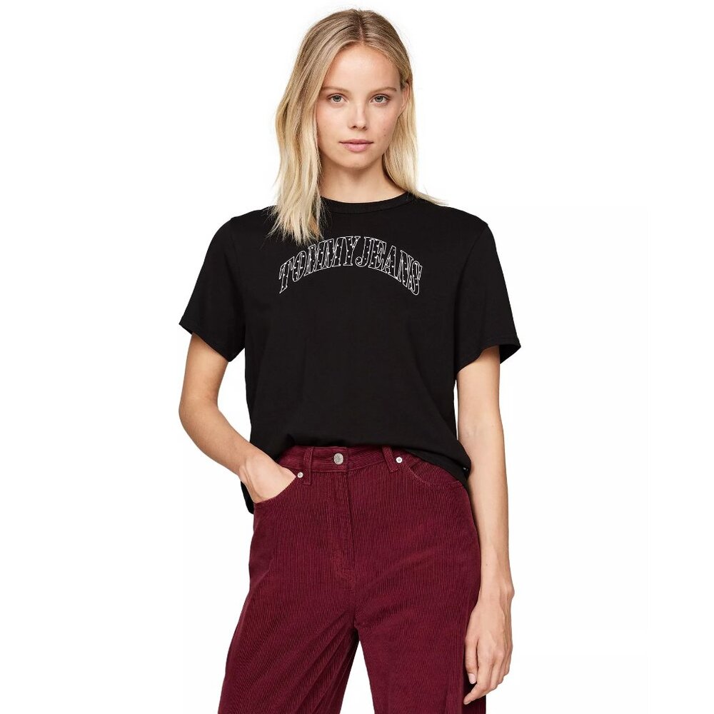 Tommy Jeans Womens Cotton Stardust Varsity Stars T-Shirt Black Top Size L / NWT